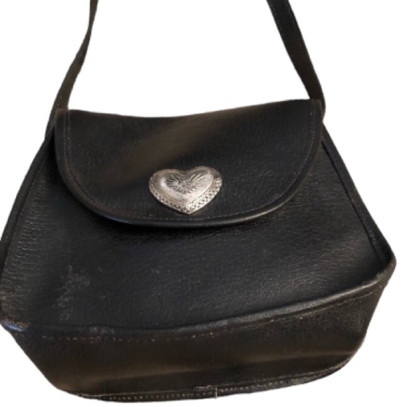 Black leather saddle bag unlined adjustable crossbody silver hardware - Picture 1 of 16